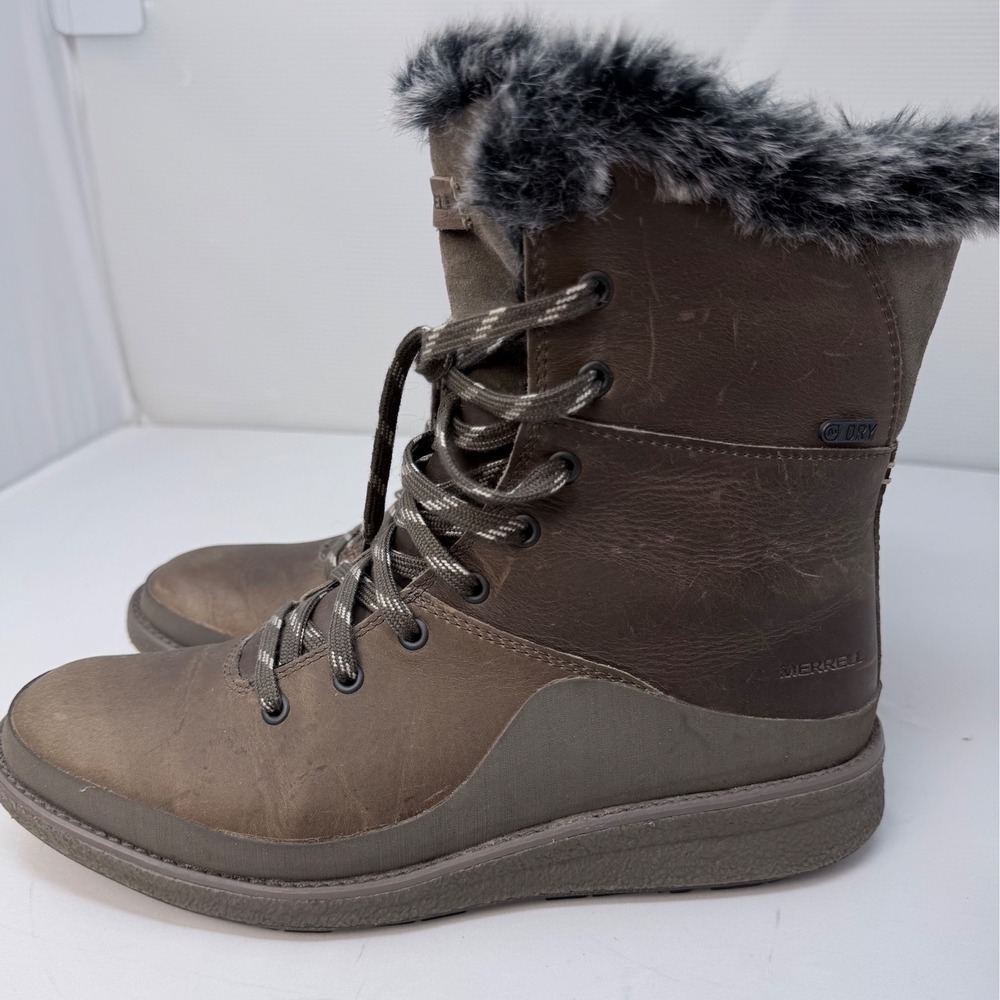 Merrell M-Select DRY Waterproof Brown Leather Faux Fur Winter Boots Womens - Picture 8 of 12